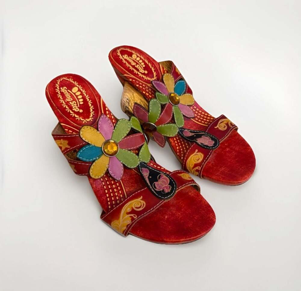L'Artiste by Spring Step Summerfun Leather Heeled Slide Sandals